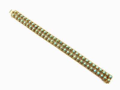 Bracciale a Maglia Morbida in Oro Giallo e Turchesi