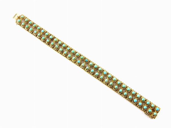 Yellow gold woven bracelet with turquoises  (Fifties)  - Auction Jewels and Watches - II - II - Maison Bibelot - Casa d'Aste Firenze - Milano