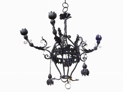 Grande Lampadario in Ferro Battuto