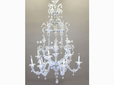 Grande Lampadario in Vetro Soffiato Incolore