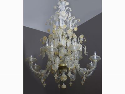 Grande Lampadario in Vetro Soffiato Incolore