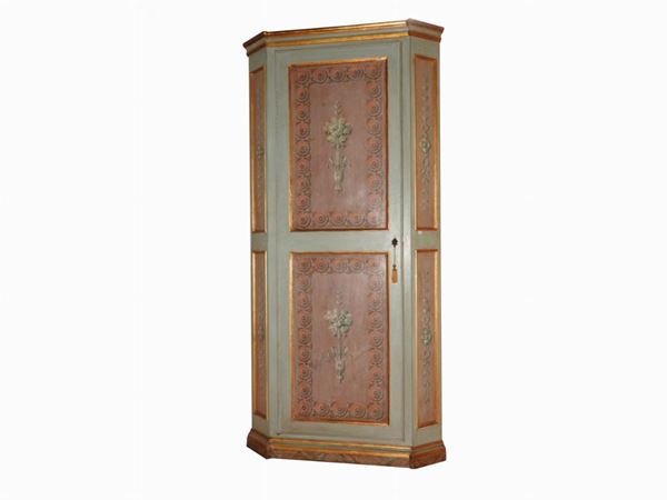 Pair of Lacquered and Painted Old Doors Converted into Corner Cabinets