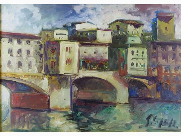 Emanuele Cappello : View of Ponte Vecchio in Florence  - Auction The collector's house: Antique, Modern and Oriental Art - Lots: 450-673 - III - Maison Bibelot - Casa d'Aste Firenze - Milano