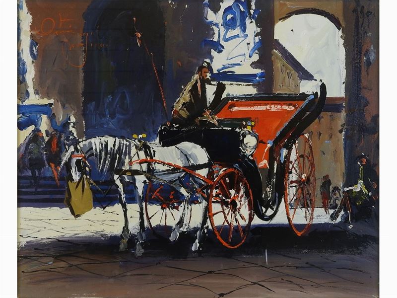 Michele Ortino - Scorcio Fiorentino con Fiaccheraio e Carrozza