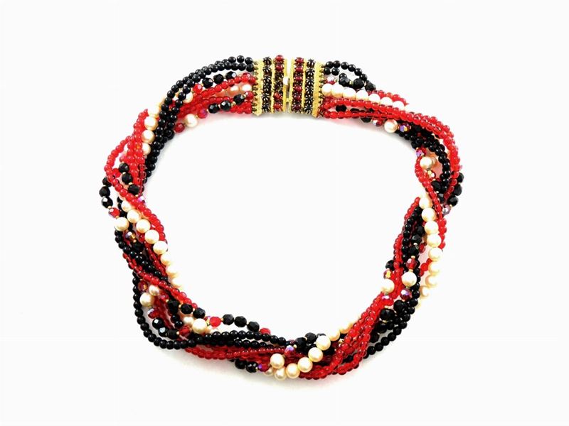 Collana Torchon Christian Dior in Cristalli, Perle Silulate e Strass