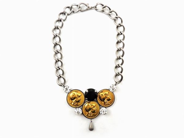 Sharra Pagano Silvertone and goldtone metal, glass and strass necklace