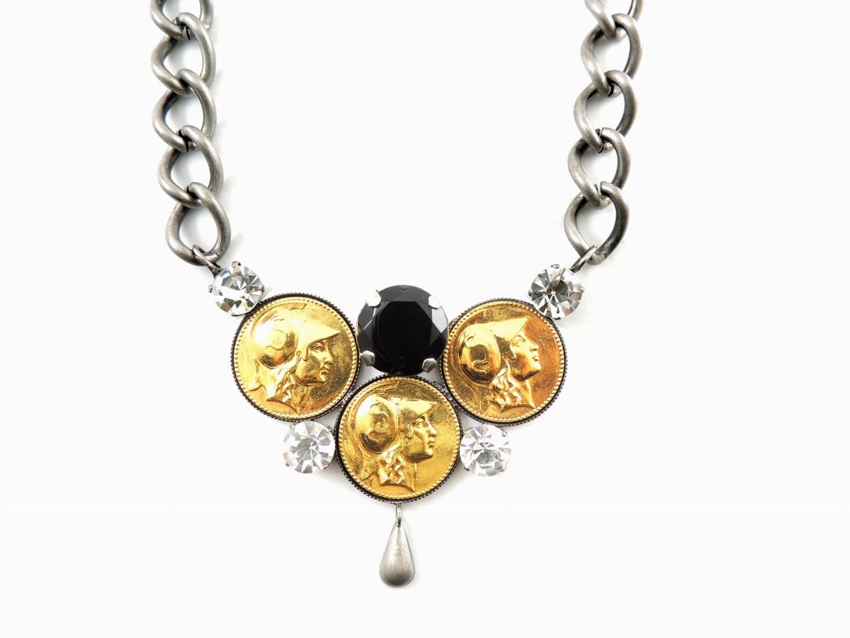 Collana Sharra Pagano in Metallo Argentato e Dorato, Vetro e Strass