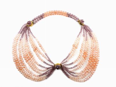 Collana Coppola e Toppo in Metallo Argentato e Dorato, Vetro e Strass