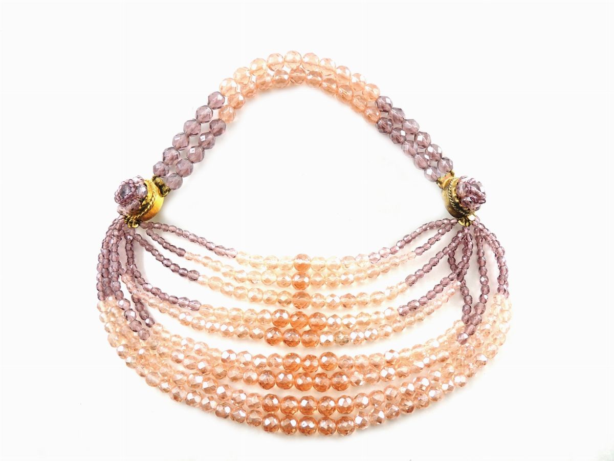 Collana Coppola e Toppo in Metallo Argentato e Dorato, Vetro e Strass