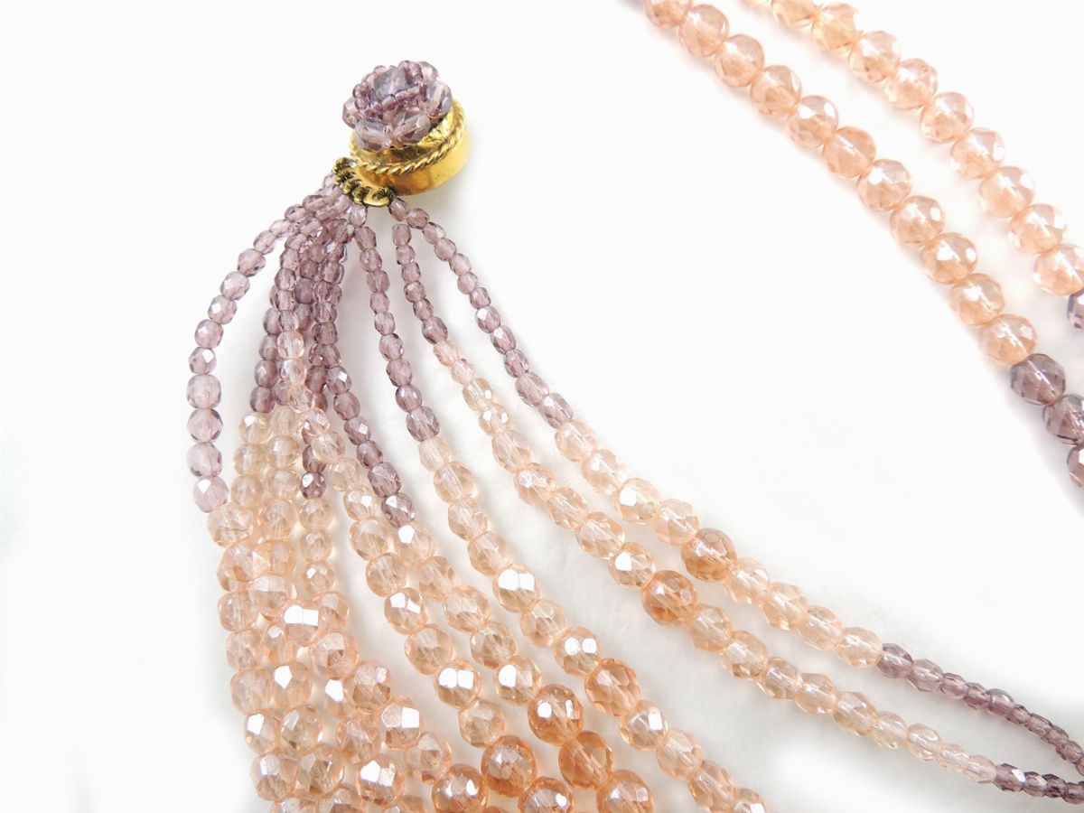 Collana Coppola e Toppo in Metallo Argentato e Dorato, Vetro e Strass