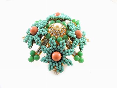 Spilla Stanley Hagler n.y.C. in Perle di Vetro, Strass e Perle Simulate