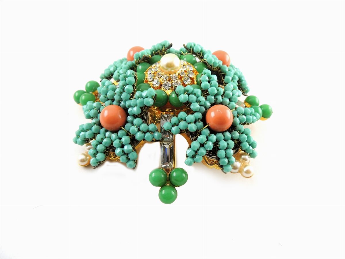 Spilla Stanley Hagler n.y.C. in Perle di Vetro, Strass e Perle Simulate