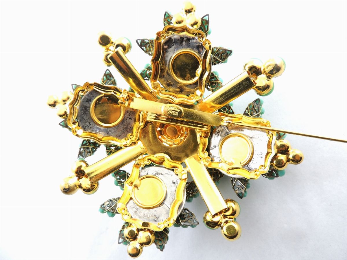 Spilla Stanley Hagler n.y.C. in Perle di Vetro, Strass e Perle Simulate