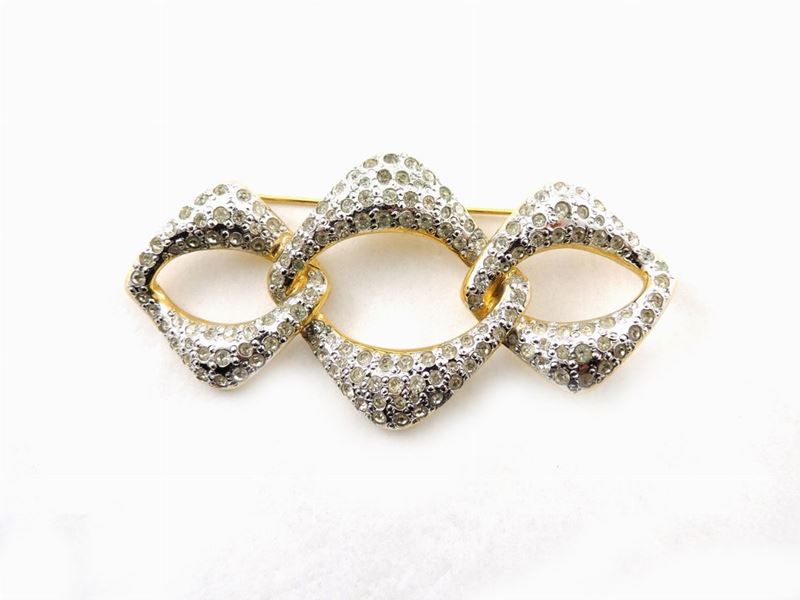 Spilla Yves Saint Laurent in Metallo Dorato e Strass