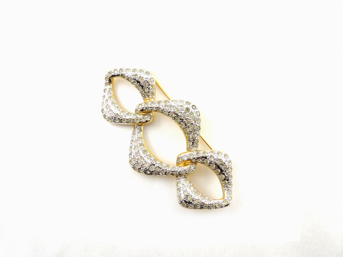 Spilla Yves Saint Laurent in Metallo Dorato e Strass