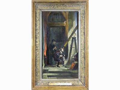 Veduta D'interno con Personaggi al Telescopio 1855