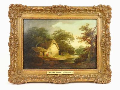 Paesaggio Boschivo con Cottage e Personaggi