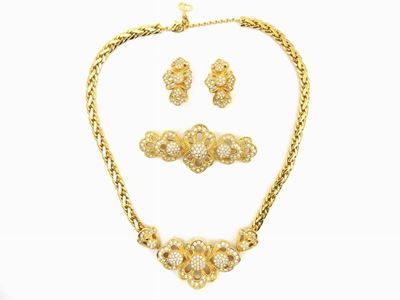 Parure Christian Dior in Metallo Dorato e Strass