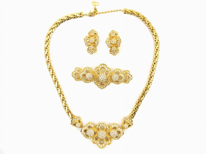 Parure Christian Dior in Metallo Dorato e Strass