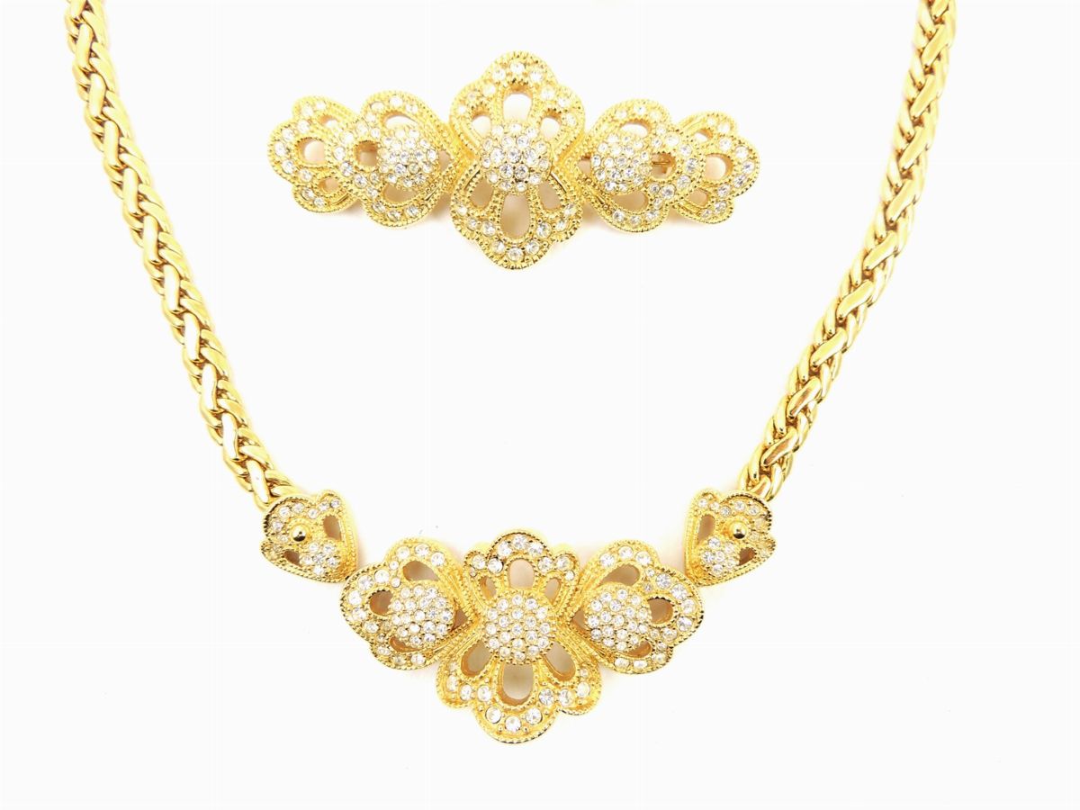 Parure Christian Dior in Metallo Dorato e Strass