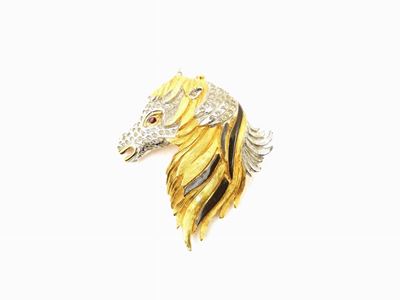 Spilla Pierre Cardin in Metallo Dorato, Smalto e Strass