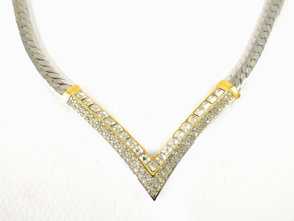 Collana Grosse in Metallo Argentato e Strass