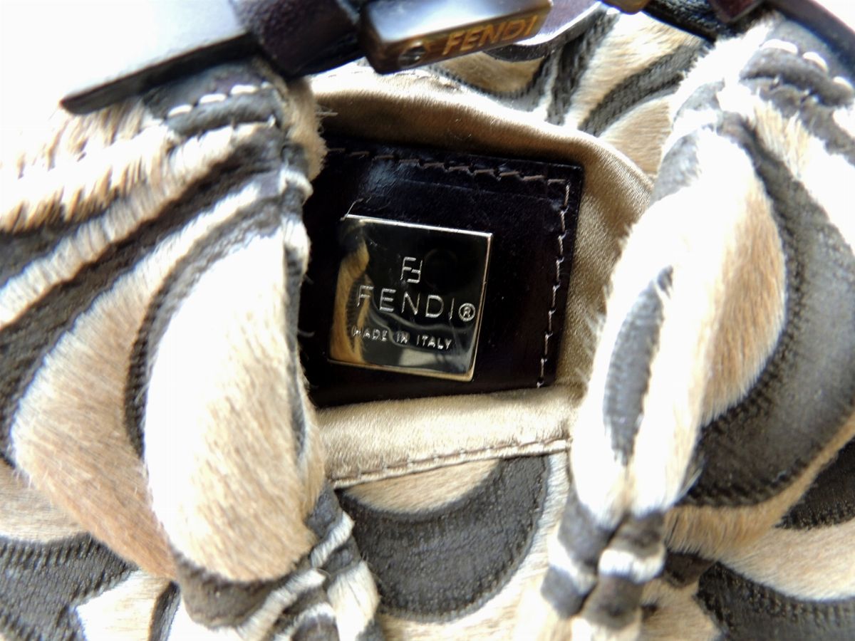 Borsetta a Mano Fendi in Cavallino Beige e Pelle Marrone