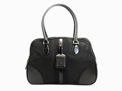Borsa a Mano Prada in Tela e Pelle Nera