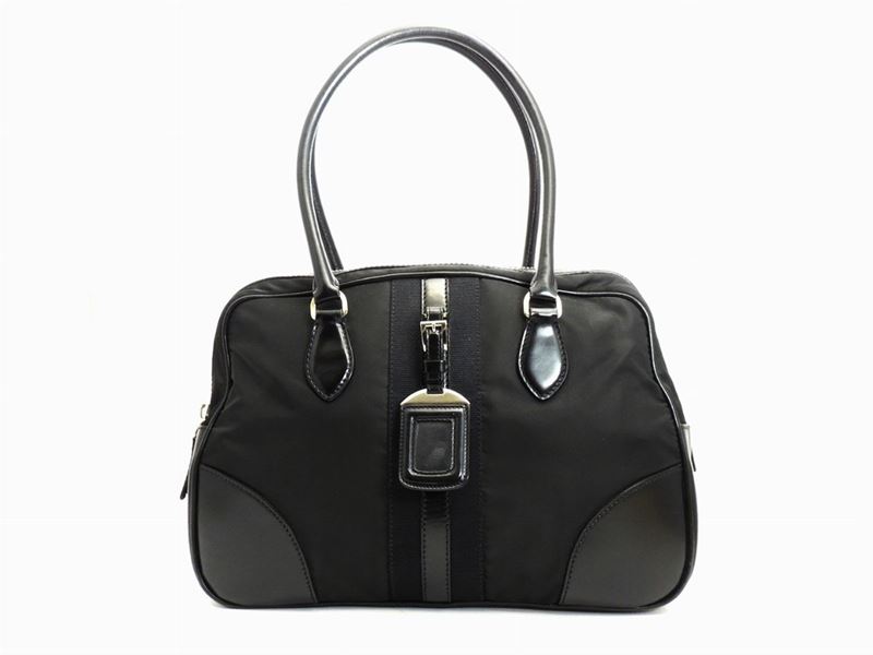 Borsa a Mano Prada in Tela e Pelle Nera