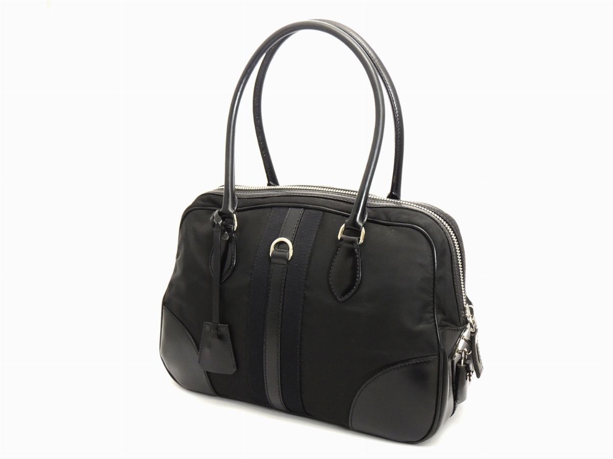Borsa a Mano Prada in Tela e Pelle Nera