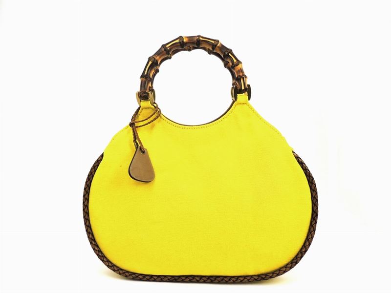 Borsa Gucci Bamboo a Mano in Tela Gialla