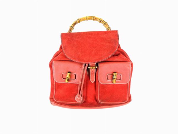 Gucci Bamboo Red leather and suede backpack