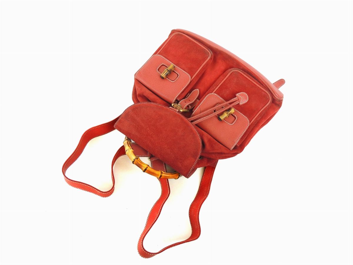 Zaino Gucci Bamboo in Pelle e Camoscio Rosso