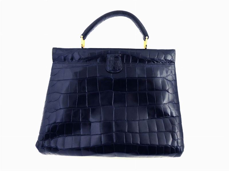 Borsa a Mano Gherardini in Coccodrillo Blu
