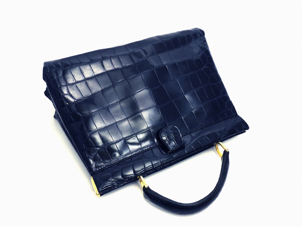 Borsa a Mano Gherardini in Coccodrillo Blu