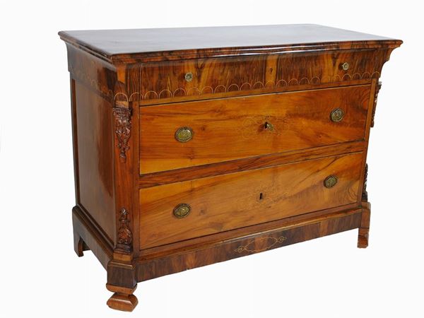 Wlnut and Burr Walnut Veneered Chest of Drawers