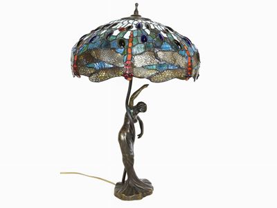 Lampada da Tavolo in Vetro e Metallo Patinato