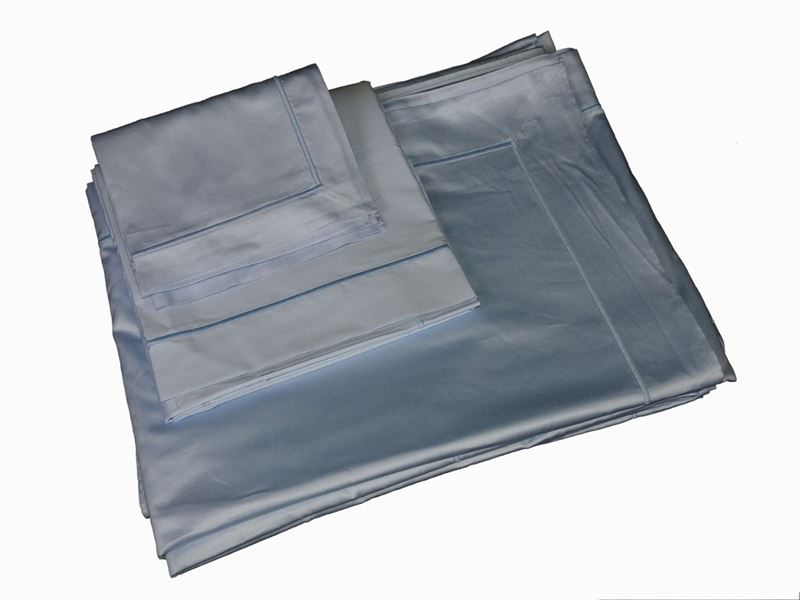 Set di Lenzuola in Raso di Cotone Azzurro