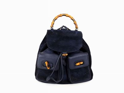 Zaino Bamboo Gucci in Pelle e Camoscio Blu