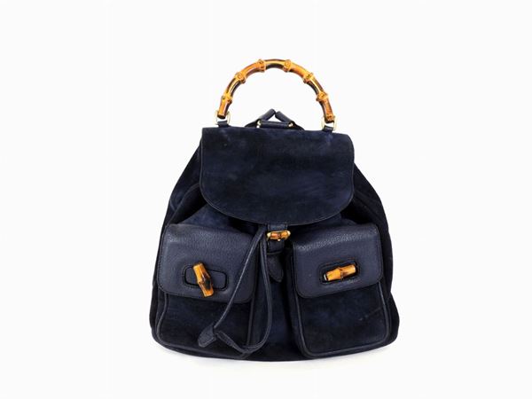 Gucci Blue leather and suede Bamboo backpack