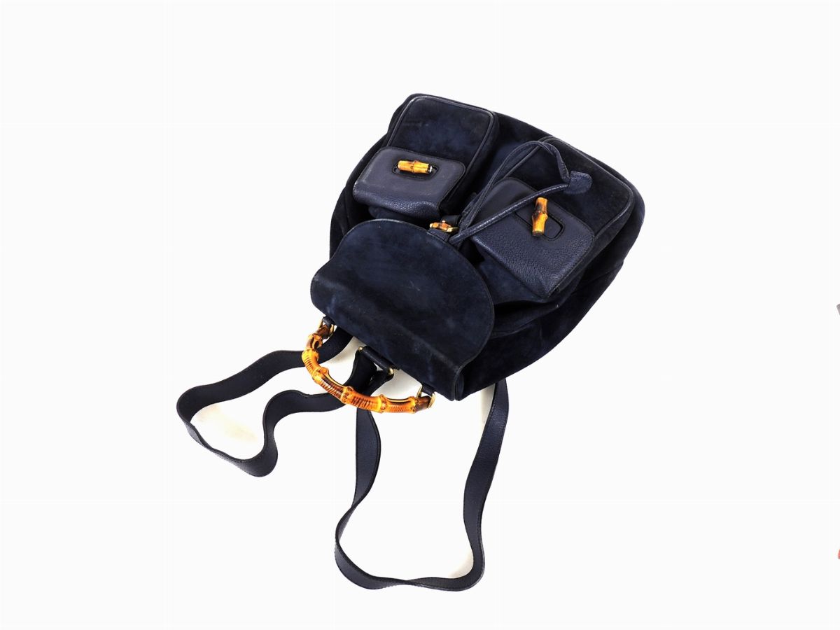 Zaino Bamboo Gucci in Pelle e Camoscio Blu
