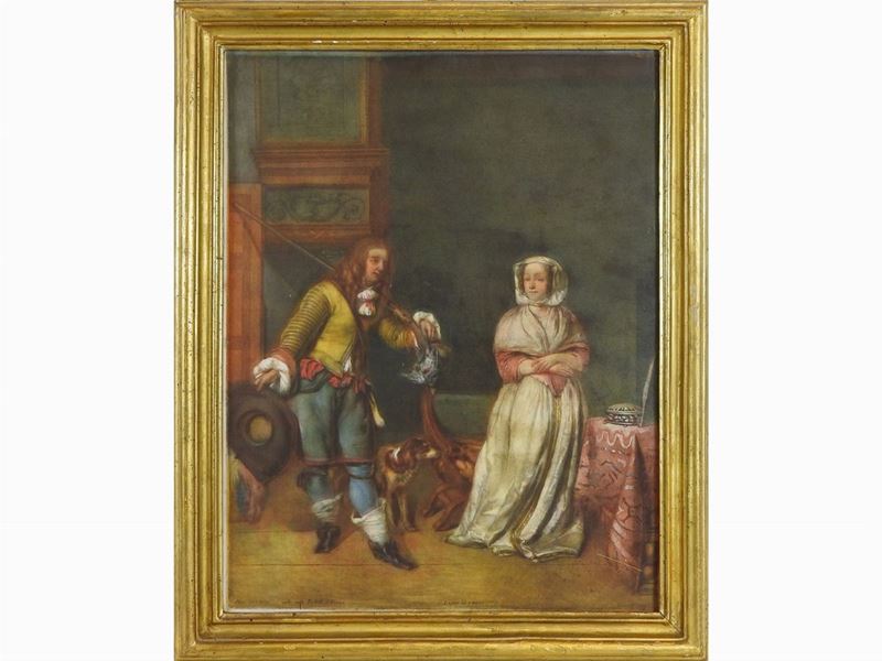 Carlo Lasinio - Scena D'interno con Cacciatore e Dama
