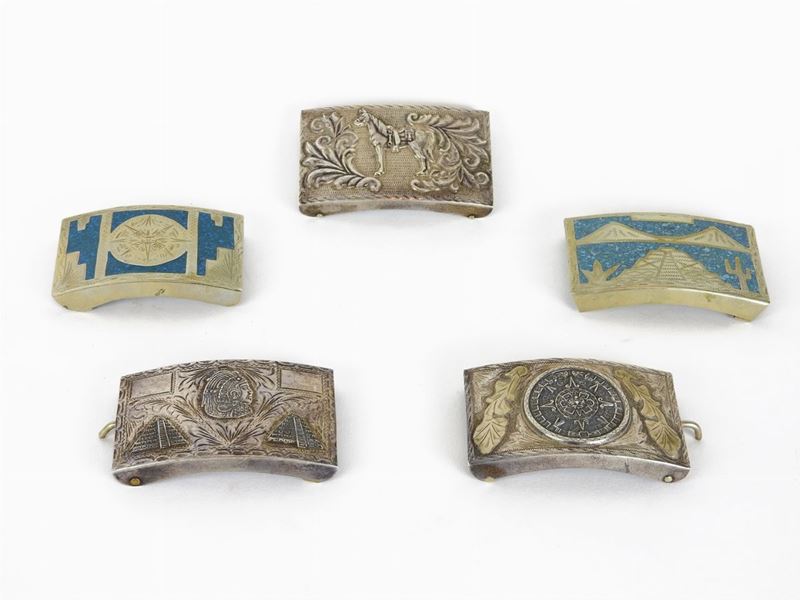 Cinque Fibbie in Argento e Metallo Argentato