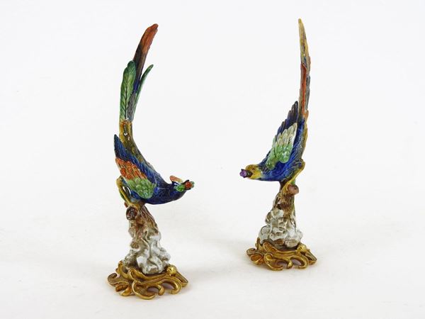 Pair of Painted Porcelain Parrot Figurines