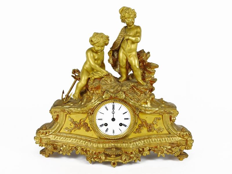 Orologio da Camino in Bronzo Dorato