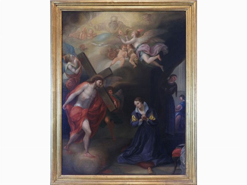 Pittore Romano nella Cerchia di Marco Benefial - Cristo con la Croce Appare alla Beata Caterina F...