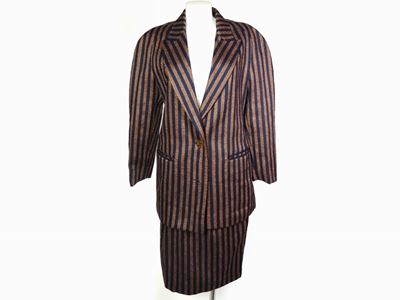 Tailleur in Lana Gessata Marrone e Blu, Alberta Ferretti