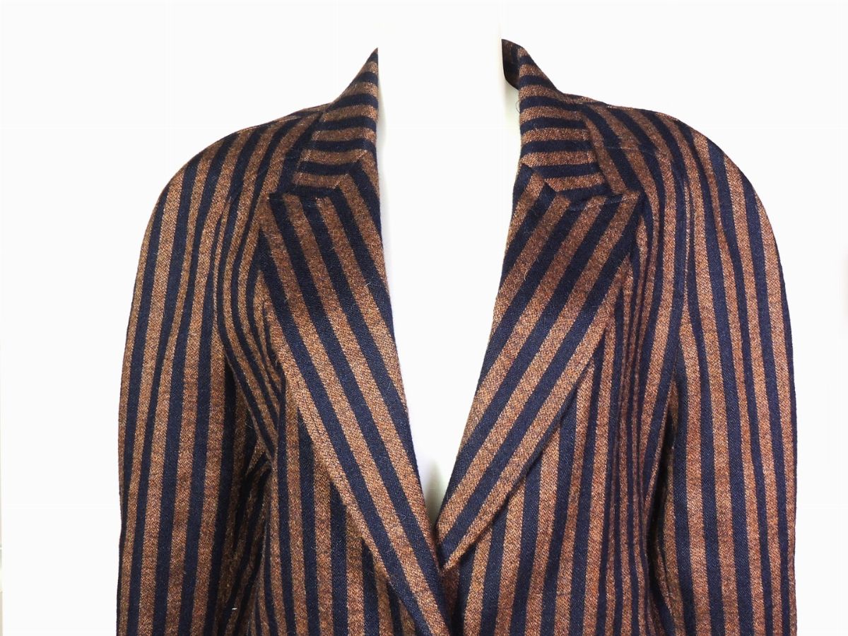 Tailleur in Lana Gessata Marrone e Blu, Alberta Ferretti