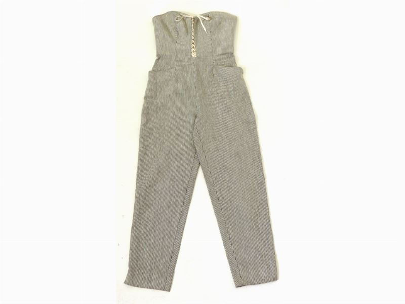 Tuta in Cotone Gessato Bianco e Nero, Alberta Ferretti