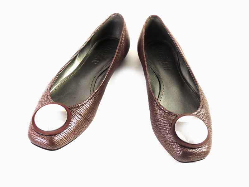 Paio di Ballerine in Pelle Marrone, Hogan